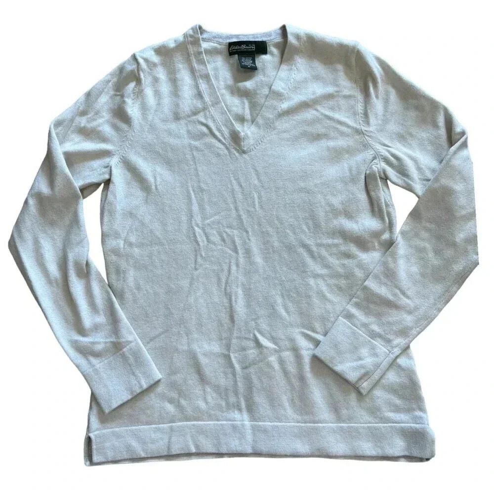 Eddie Bauer Beige Cotton Cashmere V-neck Sweater XS